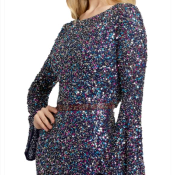 MAC DUGGAL 5014 MULTU COLOR SEQUINED LONG BELL SLEEVE GOWN sz 10 - Picture 3 of 7